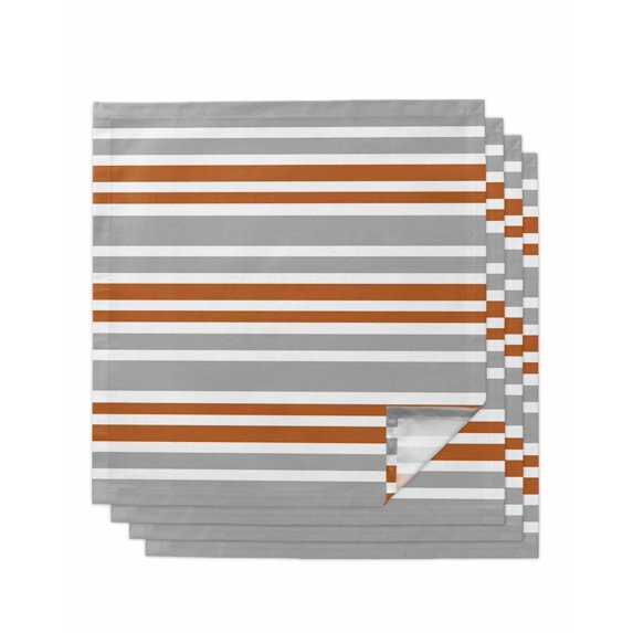 Orange Grey Striped Cloth Napkins Set of 4 Reusable Dinner Napkins, Horizontal Lines Simple Minimalist Cocktail Napkin Washable Table Napkins for Wedding/Holiday Party/Baby Shower 20"x20"