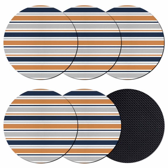 Orange Grey Striped Coasters Set of 6, Absorbent Coasters for Drinks, Farmhouse Stripes Modern Abstract Art Coaster for Desk Coffee Table Protection, Home Decor House Warming Gifts 4"