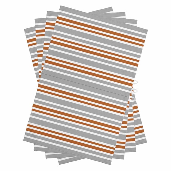 Orange Grey Striped Kitchen Towels Set of 4, Water Absorbent Dish Towel, Horizontal Lines Simple Minimalist Decorative Hand Towels - Quick Drying Cloth for Cooking Baking, 18x28 Inch