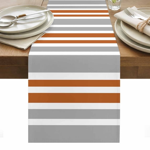 Orange Grey Stripes Table Runner - 120 Inch Long, Kitchen Dining Table Runner Dresser Scarves, Simple Striped Lines Minimalist Modern Farmhouse Decor for Coffee Tables Wedding Party Banquet