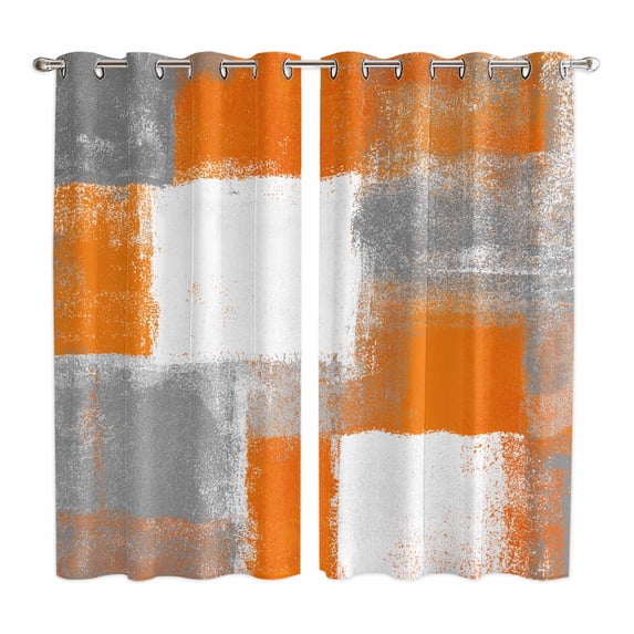 Orange Grey White Modern Kitchen Curtains 63 Inch Length, Abstract Art Oil Painting Grommet Top Bedroom Living Room Curtains, Light Filtering Cafe Curtain Drapes 2 Panels Set 84''x63''