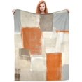 Orange Grey abstract art painting throw blanket soft cozy plush warm