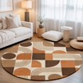 thumbnail image 1 of Orange Grid Blocks Round Area Rugs 3 ft, Boho Modern Abstract Art Geometric Arch Lines Washable Small Area Rug with Non-Slip Sturdy Edge Binding Round Front Door Mat Floor Carpet for Entryway, 1 of 9