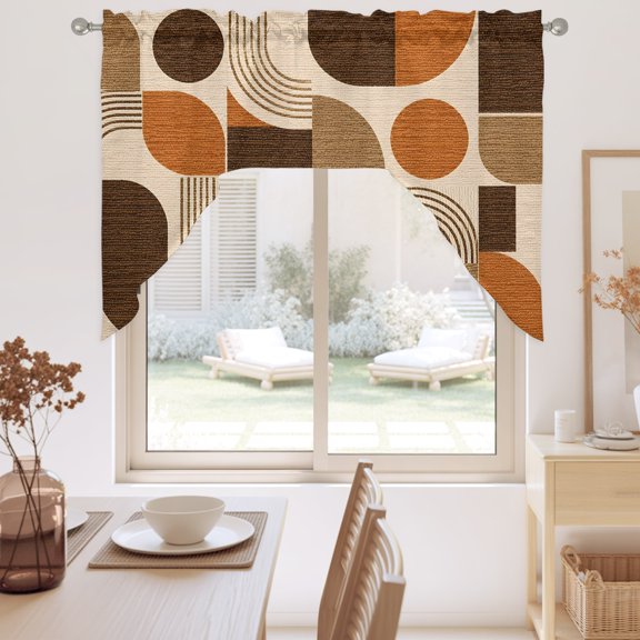 Orange Grid Blocks Swag Valance for Windows, Boho Modern Abstract Art Geometric Arch Lines Swag Curtains Valances for Small Window Treatment Rod Pocket for Kitchen Bathroom 1 Panel 56x36in