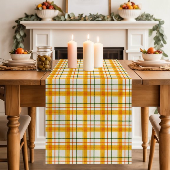 Orange Grid Gingham Dining Table Runner, Abstract Modern Minimalist Stripe Checked Washable Table Runners Kitchen Coffee Table Center Decor for Home Party Holiday Wedding 13 x 36 Inches