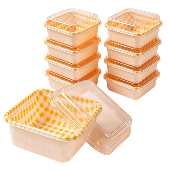 Orange Grid Pattern Dessert Boxes, 4.65” × 2.5“ Square Tiramisu Holder with Clear Lid, 50 Pcs Small Cake Tray, Bakery Takeout Containers for Cupcake, Cookie Packing, Party Supplies Yahome