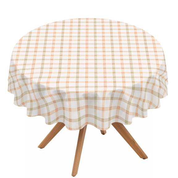 Orange Grid Round Tablecloth 54 inches Pale-Orange Checkered Lines Classic Plaid Stripes Country Waterproof Oil-Proof Table Cloth Round Table Cover for Holiday Party Picnic Dinner Decor