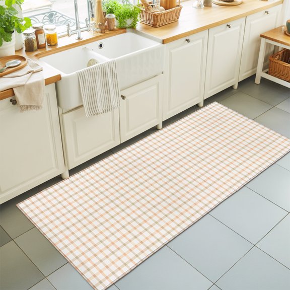 Orange Grid Washable Runner Rugs 2'x6', Pale-Orange Checkered Lines Classic Plaid Stripes Country Washable Runner Rug Non-Slip Sturdy Edge Binding Carpet for Bedside Hallway Runner Kitchen Galley