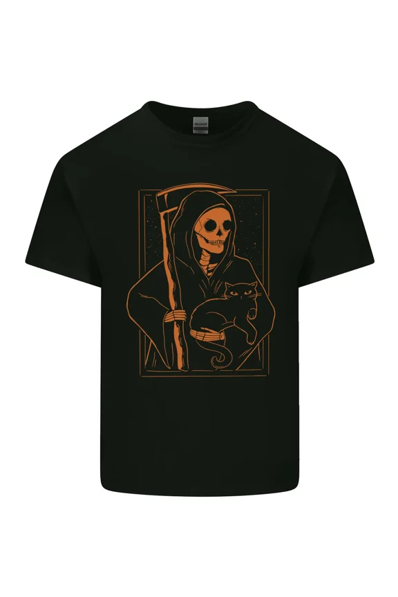 Orange Grim Reaper With a Cat for a Goth and Macabre and Dark and H38606 Unisex T-Shirt, Up to 5XL Available