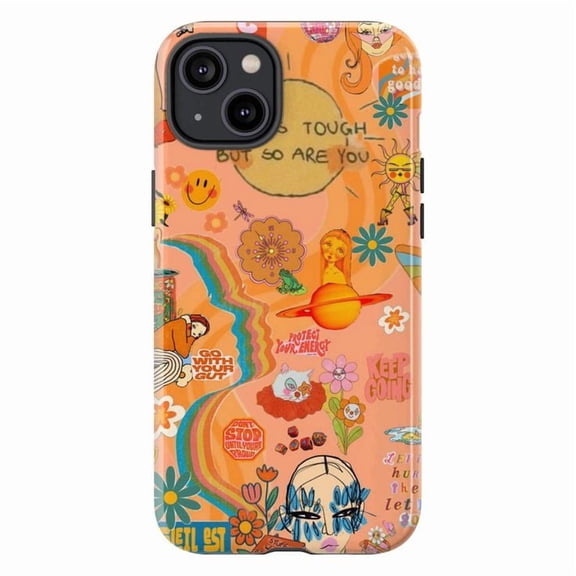 Orange Groovy Motivational Quote Phone Case, Vintage Floral Art Cover for iPhone 17 16 15 14 13 12 11 Pro Plus Mini