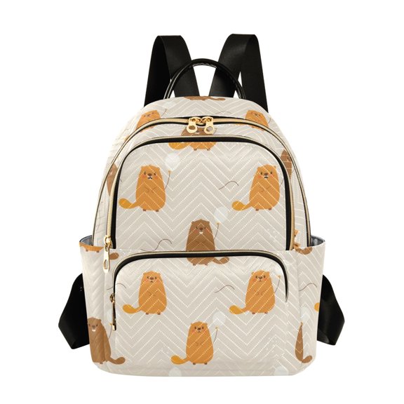 Orange Groundhog Pattern Fashion Backpack Quilted Lightweight Women Travel Daypack 14L
