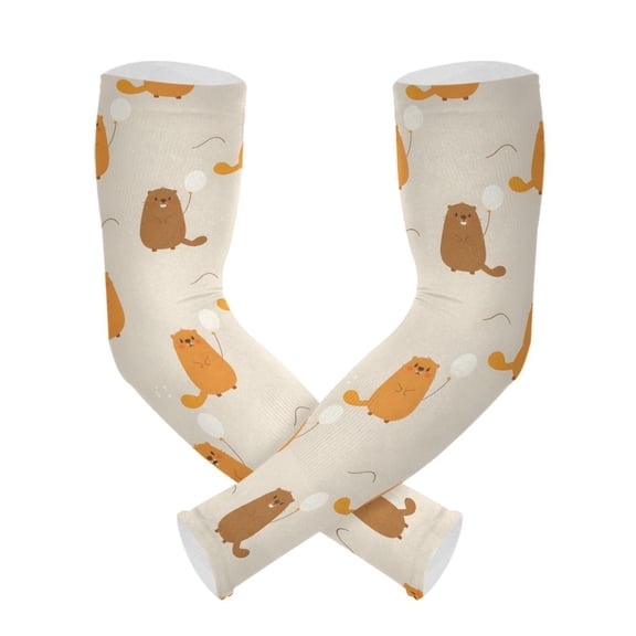 Orange Groundhog Pattern UV Protection Cooling Arm Sleeves, Compression Sun Sleeves for Men Women Sports