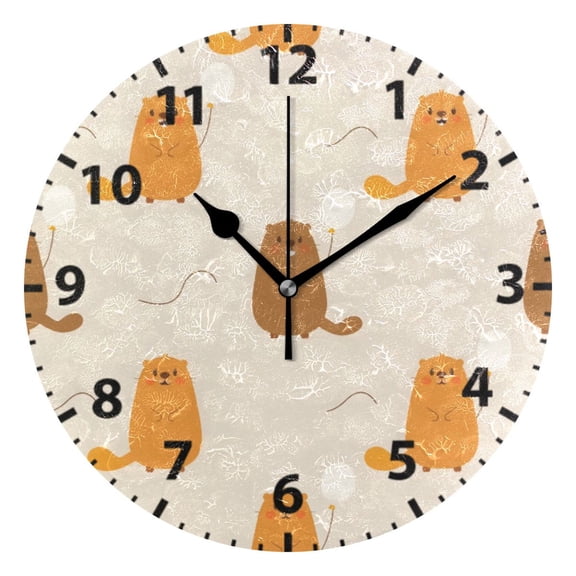 Orange Groundhog Pattern Wall Clock 10in Round Artistic Oil Painting Home Decor Desk Table Clock