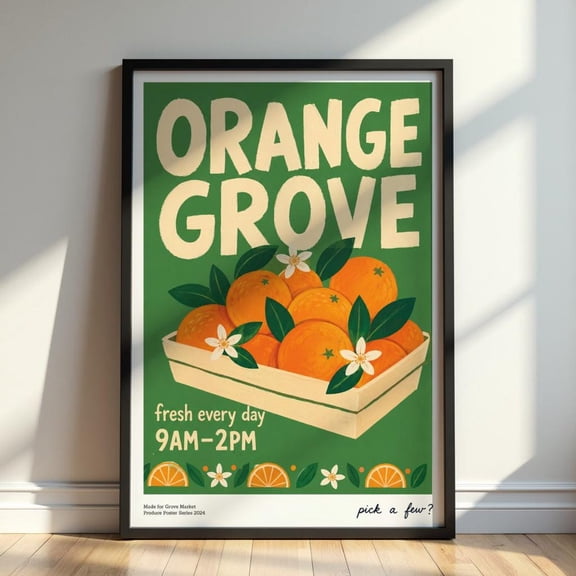 Orange Grove Citrus Wall Art Orange Market Print Fruit Kitchen Decor Farmers Market Vintage Citrus Artwork, Unframed Paper Print