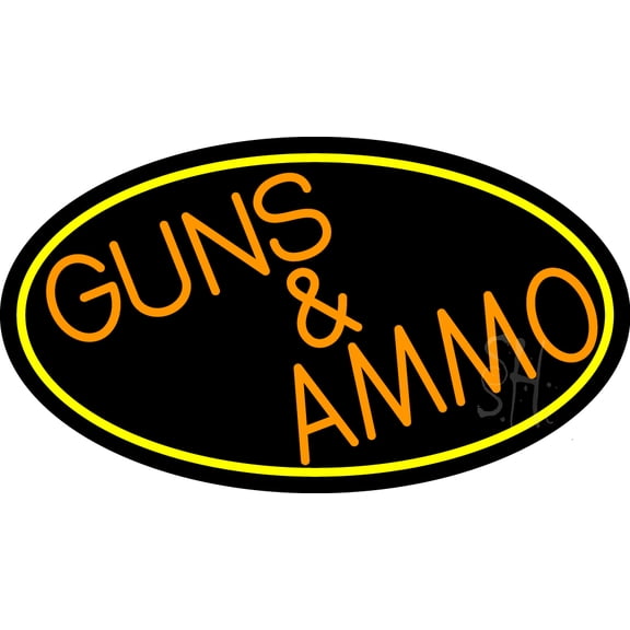 Orange Guns And Ammo LED Neon Sign 13 x 24 - inches, Black Square Cut Acrylic Backing, with Dimmer - Bright and Premium built indoor LED Neon Sign for Defence Force.