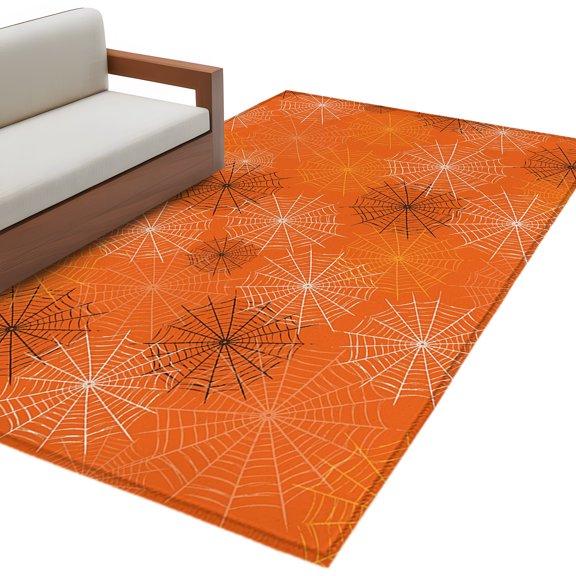 Orange Halloween Area Rug 4x6 Washable Rug Non Slip Black White Net Halloween Large Area Rug Indoor Floor Carpet for Entryway Bedroom Kitchen Living Room Home Office Dining Room Nursery