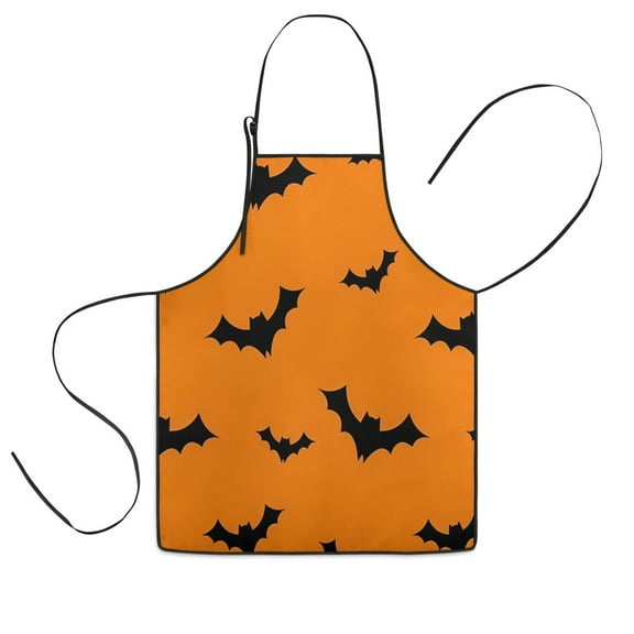 Orange Halloween Bats Kids Aprons for Girls and Boys,Adjustable Neck Strap Toddler Aprons for Kids Cooking Baking