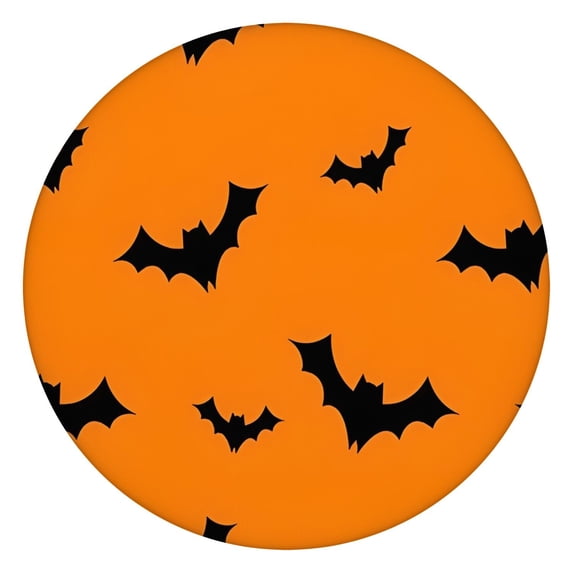 Orange Halloween Bats Round Fitted Tablecloth with Elastic Edge,Dining Table Cover Waterproof,Outdoor Round Tablecloth for Camping,Dining,Indoor and Outdoor