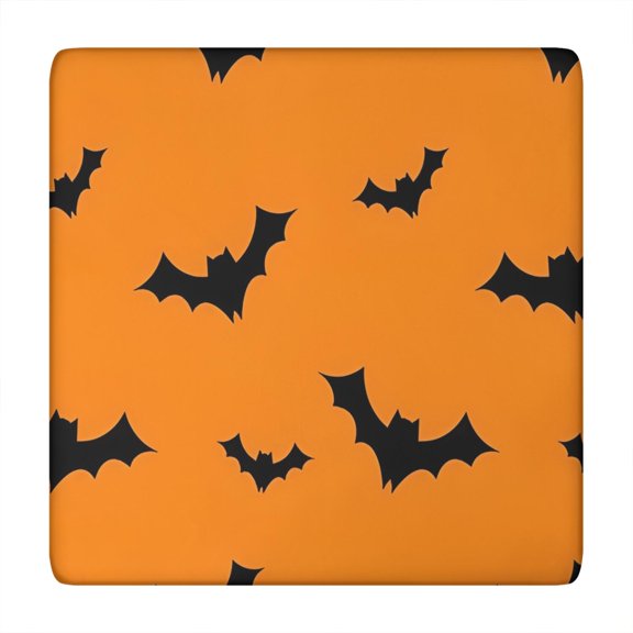 Orange Halloween Bats Square Fitted Tablecloth with Elastic Edge,Square Table Cover,Washable Elastic Table Cover for Home Kitchen Party Decor 34"x34"