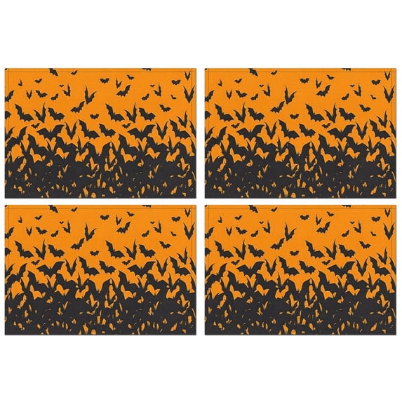 Orange Halloween Bats Summer Placemats Table Placemats Set Of 4-Linen Kitchen Washable Placemats Table Mats 11.8"x17.7" Non-Slip Heat Resistant