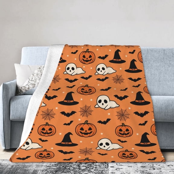 Orange Halloween Blanket, Spooky Pumpkin Ghosts Throw Blanket , Fall Halloween Decorations Gifts for Women Birthday 50x40