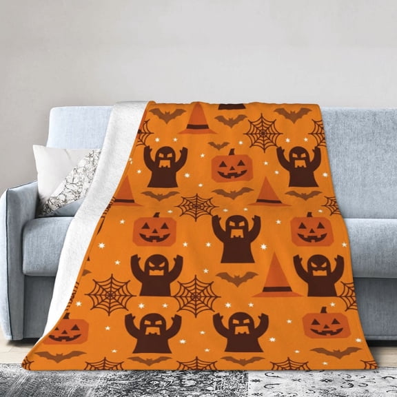 Orange Halloween Blanket, Spooky Pumpkin Ghosts Throw Blanket , Fall Halloween Decorations Gifts for Women Birthday 50x40