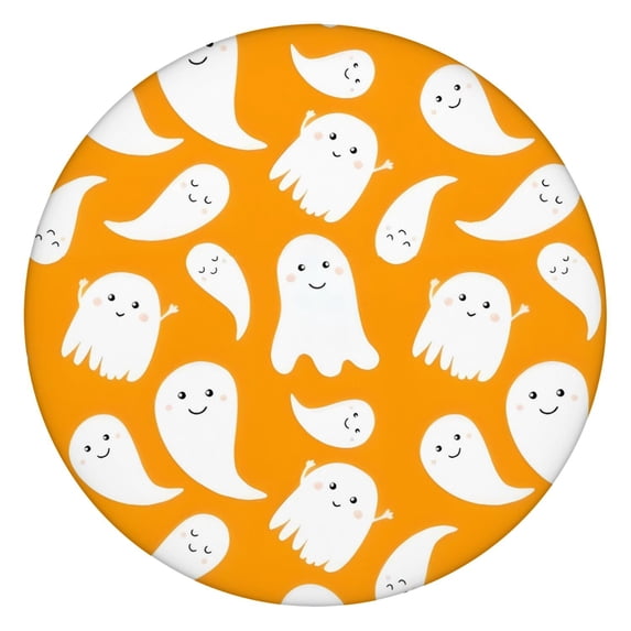 Kawaii Halloween Ghosts Pattern Round Fitted Tablecloth with Elastic Edge,Dining Table Cover Waterproof,Outdoor Round Tablecloth for Camping,Dining,Indoor and Outdoor