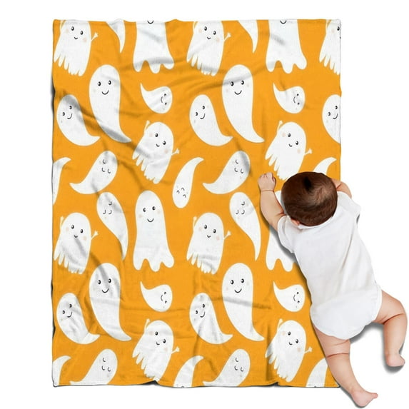 Orange Halloween Ghosts Blanket,Comfortable Soft Lamb Wool Throw Blanket,All Season,Warm Lightweight Blankets for Sofa Bed Couch Living Room Chair,30"x40"