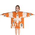thumbnail image 1 of Orange Halloween Ghosts Blanket Hoodies for Kids 6-13YR Oversize Wearable Blanket Hoodies for Boys Girls Teens, 1 of 7