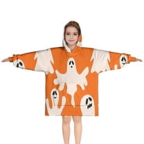 Orange Halloween Ghosts Blanket Hoodies for Kids 6-13YR Oversize Wearable Blanket Hoodies for Boys Girls Teens
