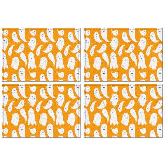 Orange Halloween Ghosts Summer Placemats Table Placemats Set Of 4-Linen Kitchen Washable Placemats Table Mats 11.8"x17.7" Non-Slip Heat Resistant