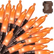Orange Halloween Lights Battery Operated,Total 18Ft 50 LED Mini String with Timer 8 Modes Twinkle Outdoor Waterproof for Tree Garland Decor