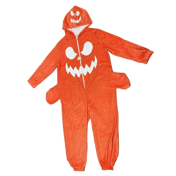 Orange Halloween Pumpkin Onesie Pajamas for Family Plush Hooded Costume Unisex 3D Hooded Jumpsuit, Side Pockets, Flannel Fabric, Soft and Cozy, Zipper Hip, Perfect for Theme Party 2XL