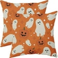 thumbnail image 1 of Orange Halloween Pillow Covers 16x16 Set of 2 Cute Ghost Pumpkin Print Outdoor Decorative Throw Pillows Halloween Scary Themed Farmhouse Pillowcases Linen Cushion Case Decor for Home Sofa Couch Bed, 1 of 6