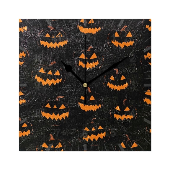 Orange Halloween Pumpkin Face Wall Clock Battery Operated Silent Non-Ticking Bedroom Office Kitchen Home School Decor 7.8"(Black)