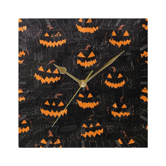 Orange Halloween Pumpkin Face Wall Clock Battery Operated Silent Non-Ticking Bedroom Office Kitchen Home School Decor 7.8"(Gold)