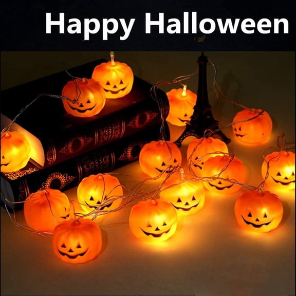 Orange Halloween Pumpkin LED String Lights, 10 Bulbs 4.9 Ft Flickering Decor Light String for Home Yard Patio Holiday Party Decoration