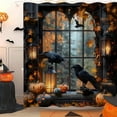 thumbnail image 1 of Orange Halloween Pumpkin Shower Curtain Scary Black Crow Gothic Castle Retro Window Horror Vintage Fall Autumn Maple Leaves Spooky Bathroom Curtain with Hooks-72"W x 96"L (Pack of 1), 1 of 7