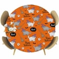 thumbnail image 1 of Orange Halloween Round Tablecloth, Fitted Table Cover with Elastic for 55"-60" Round Tables, Cat Bat Ghost Pumpkins Table Cloth Outdoor Indoor Dinning Party Waterproof Tablecloths, 1 of 7