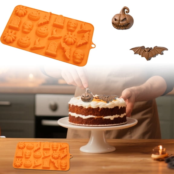 Orange Halloween Silicone Cake Pan with Pumpkin Designs for Baking Nonstick Oven Safe Easy Release Orange