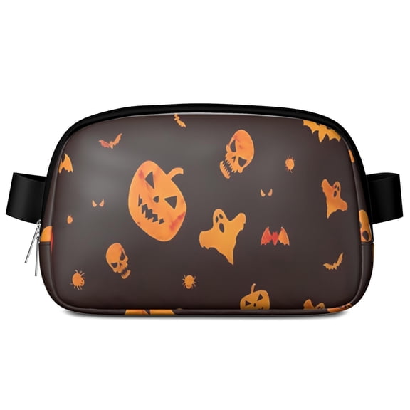 Orange Halloween Spooky Elements Cute Fanny Packs for Women,Travel Waterproof Crossbody Fanny Bags Waist Purse for Women Anti Theft Adjustable Strap for Running Travel Cycling