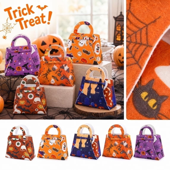 Orange Halloween Treat Bag, Halloween Party Favor Bags, Halloween Bags for Candy, Small Party Favor Bags for Student Party Favors, 5X4.5 Inch Portable Gift Bags Perfect for