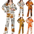 thumbnail image 1 of Orange Halloween Womens Pajamas Satin 2026 Cute Satin Ghost Pumpkin Print Long Sleeve Button Tops and Pants Matching XL, 1 of 5