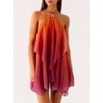 thumbnail image 1 of Orange Halter Neck Mini Dress With Sheer Mesh Layered Ruffle Detail And Floral Embellishment, 1 of 6