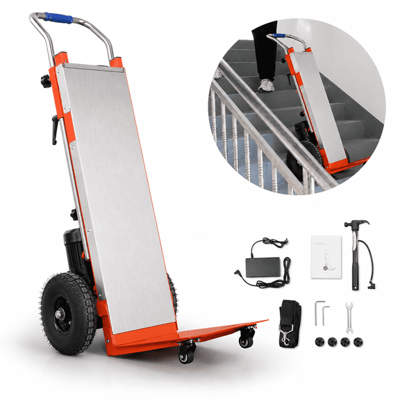 Orange Hand Trucks - 880lbs Capacity Electric Stair Hand Trucks 1200W Heavy Duty Stair Climber Trolley with Safety Rope and Solid Wheel for Moving Furni ture Logistics Warehous
