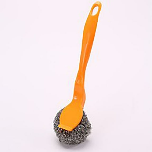 Orange Handle Pot Scrubber Brush with Stainless Steel Wire - for Non-Stick Pans and Kitchen Cleaning