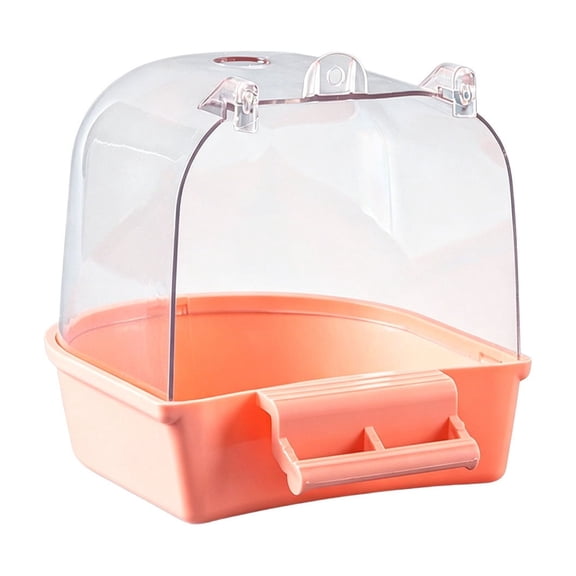 Orange Hanging Bathing Pool For Parrots Cage Plastic Bird Bath With Spatter Guard