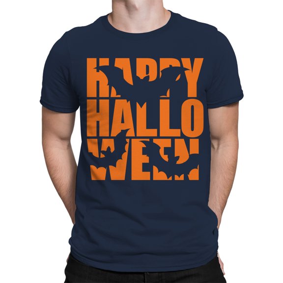 Orange Happy Halloween And Bats T-Shirt Men