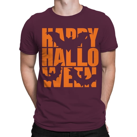 Orange Happy Halloween And Bats T-Shirt Men