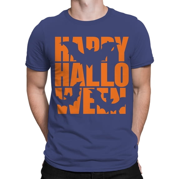 Orange Happy Halloween And Bats T-Shirt Men